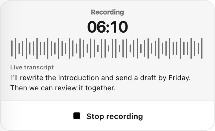 Example active recording interface