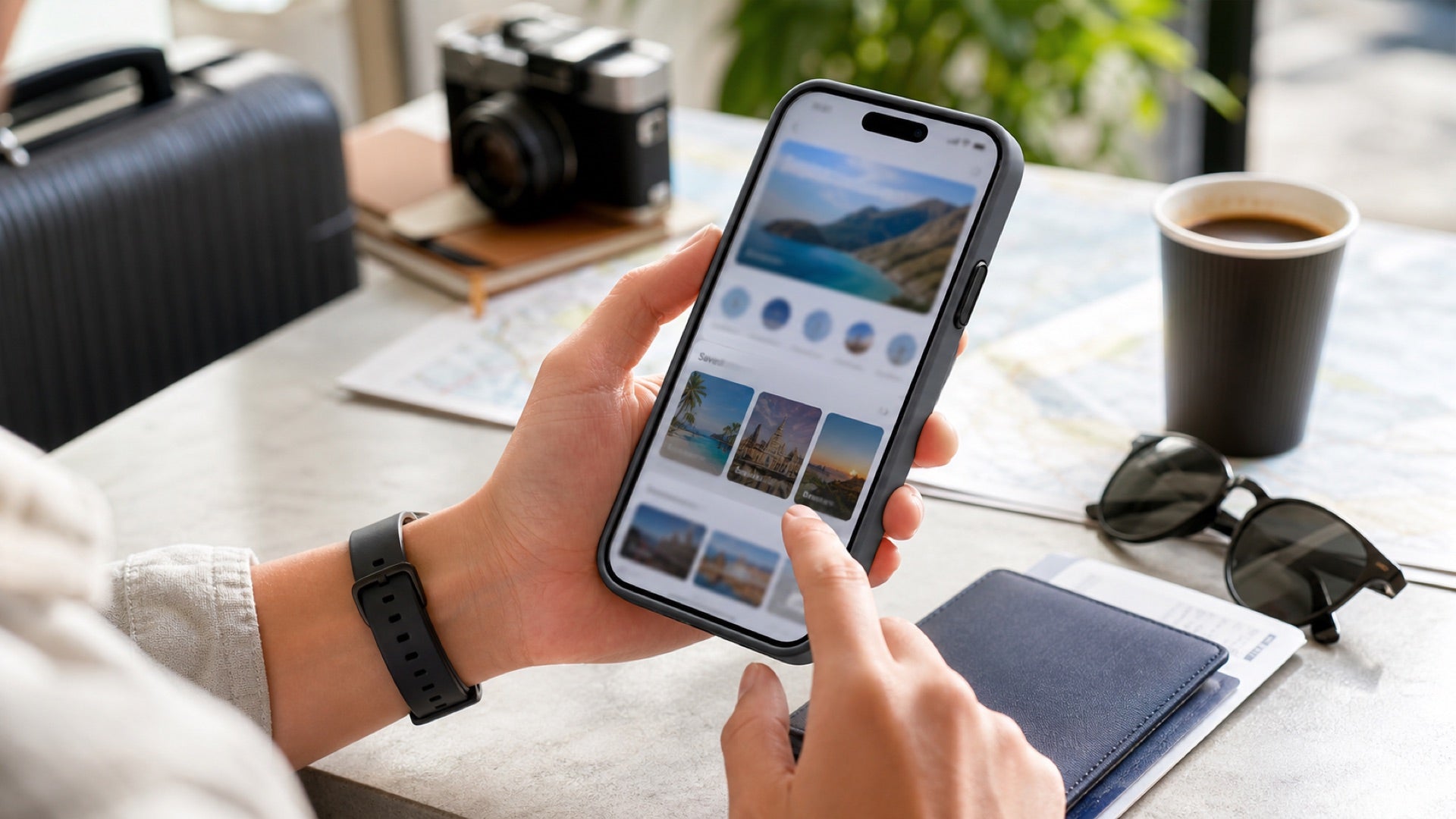 1Press lifestyle concept showing a phone in use